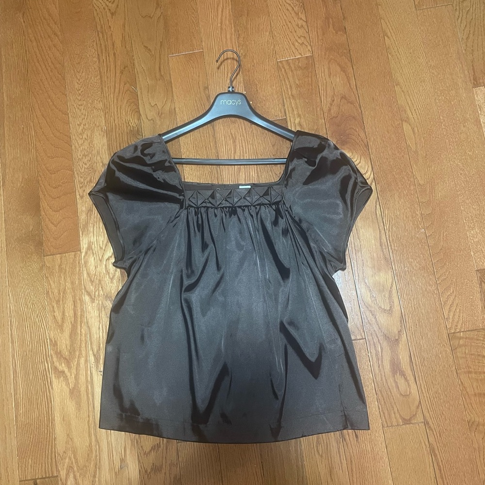 Chadwicks Black Satin Square Neck Short Sleeve Top